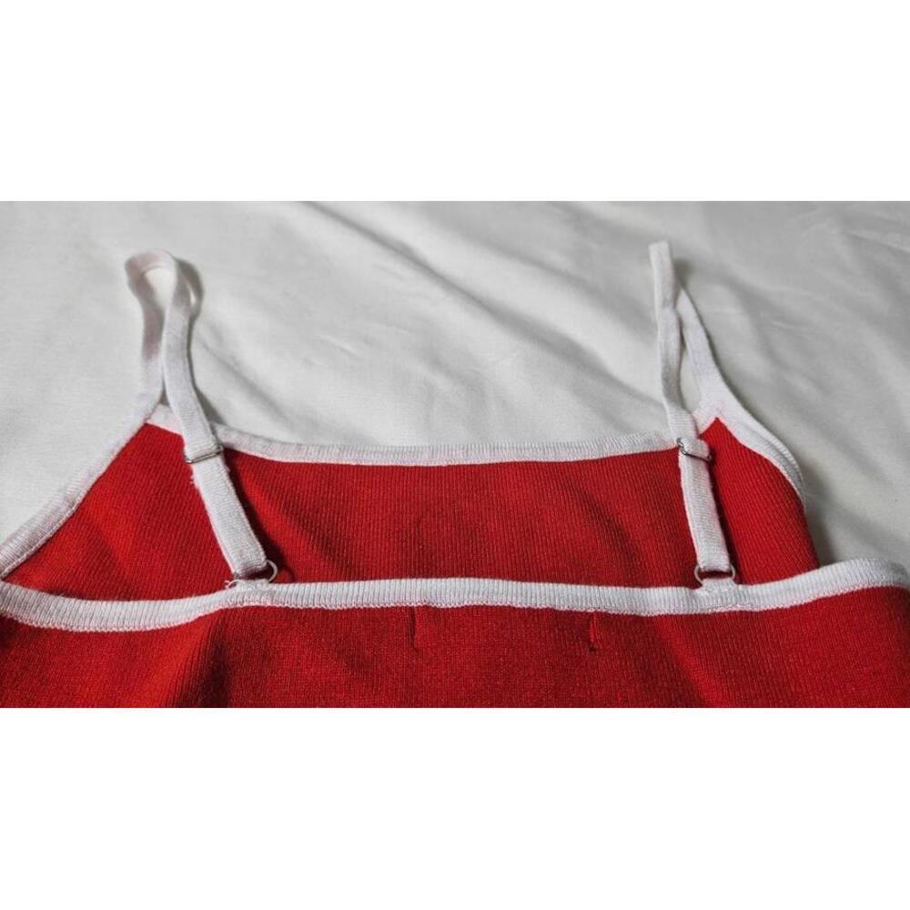 Forever 21 Women's Red‎ Bodysuit  with White Straps and Piping Size XS - Picture 4 of 6